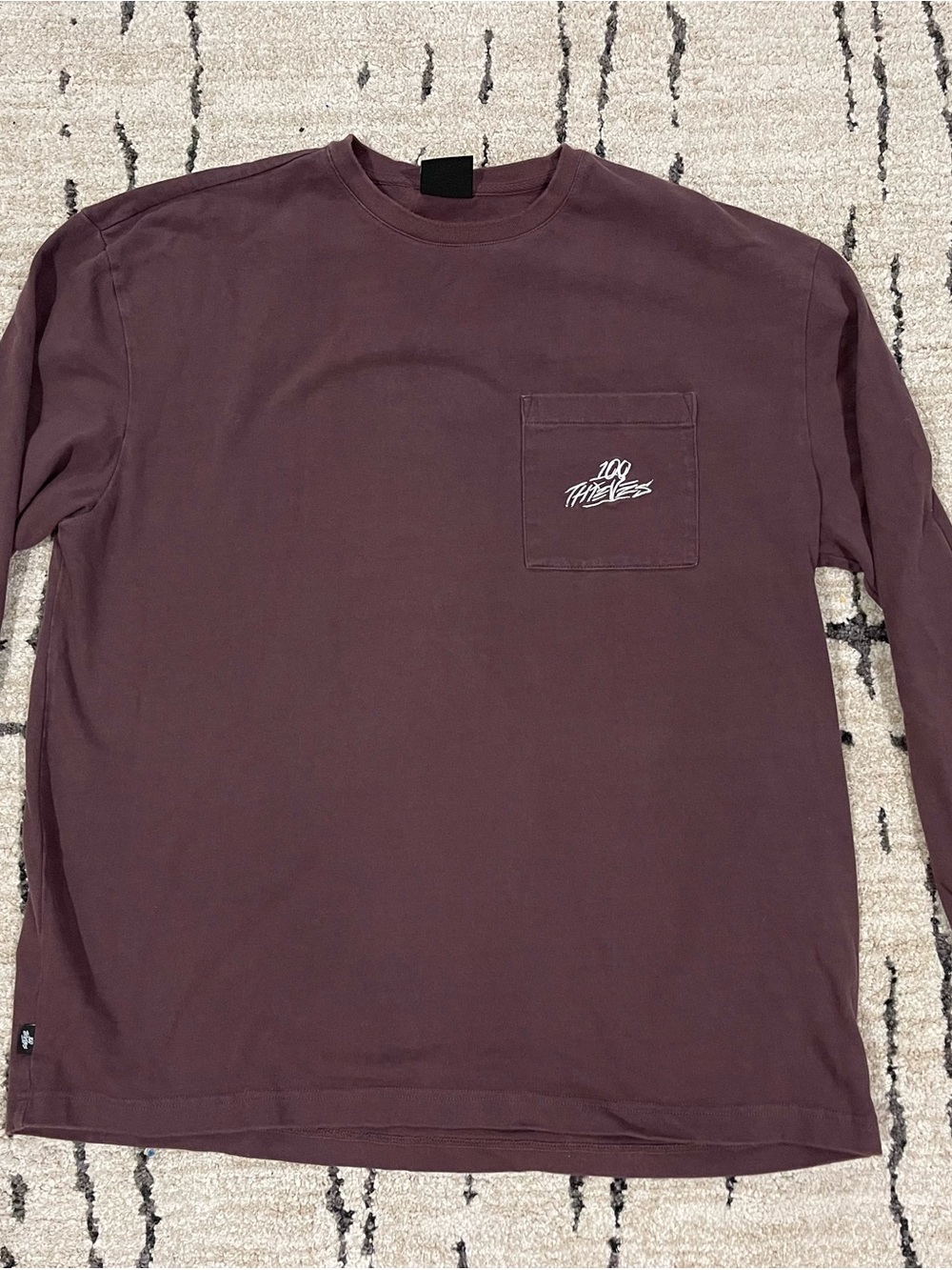 100 Thieves Long Sleeve Pullover crewneck Shirt Burgundy Men's XL WF'23